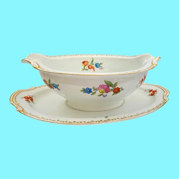 Vtg Noritake China Dresdlina Gravy Boat Attached Plate Hand Painted Retired - Picture 5 of 8
